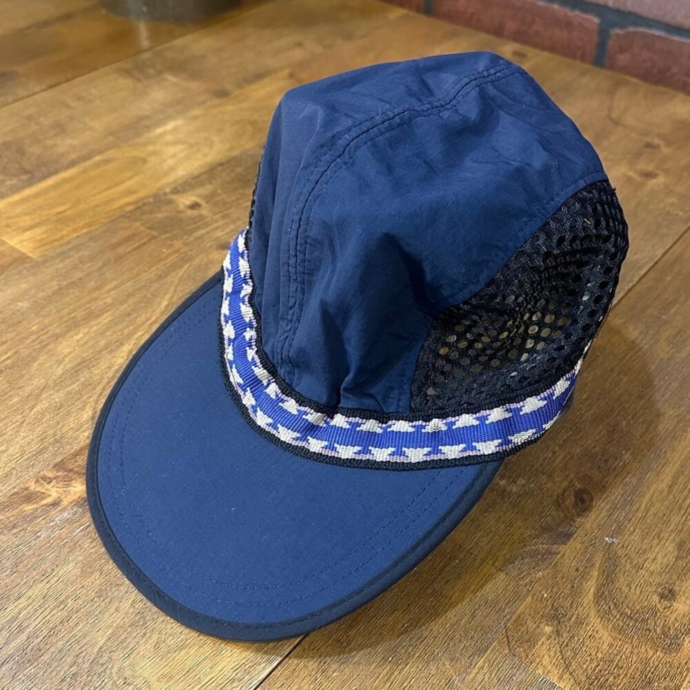 Navy Blue Mesh Trucker Cap with Geometric Band One Size Vintage